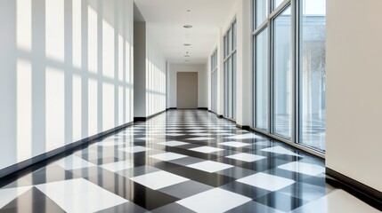 Obraz premium Modern Office Corridor with Geometric Tiles