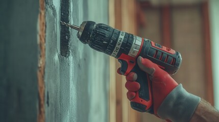 A close-up of a cordless drill with a lithium-ion battery, showcasing its portability and power