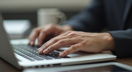 close up of a person typing on a laptop