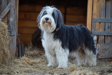 Old English Sheepdog in a Farm Setting