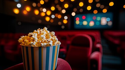 Popcorn in a Striped Bucket at the Cinema