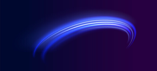 Big data traffic visualization, dynamic high speed, png, effect. Vector glowing lines air flow effect. Light trail wave, fire path trace line, car lights, optic fiber and incandescence curve twirl. 