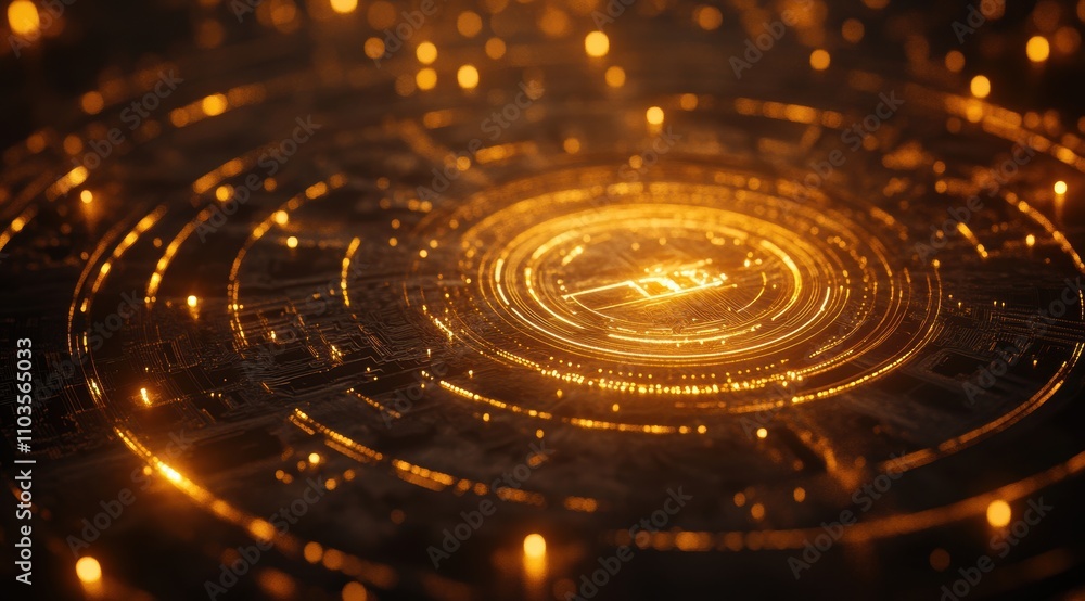 Aufkleber abstract futuristic digital background with a circuit board and glowing lights forming a circular pa