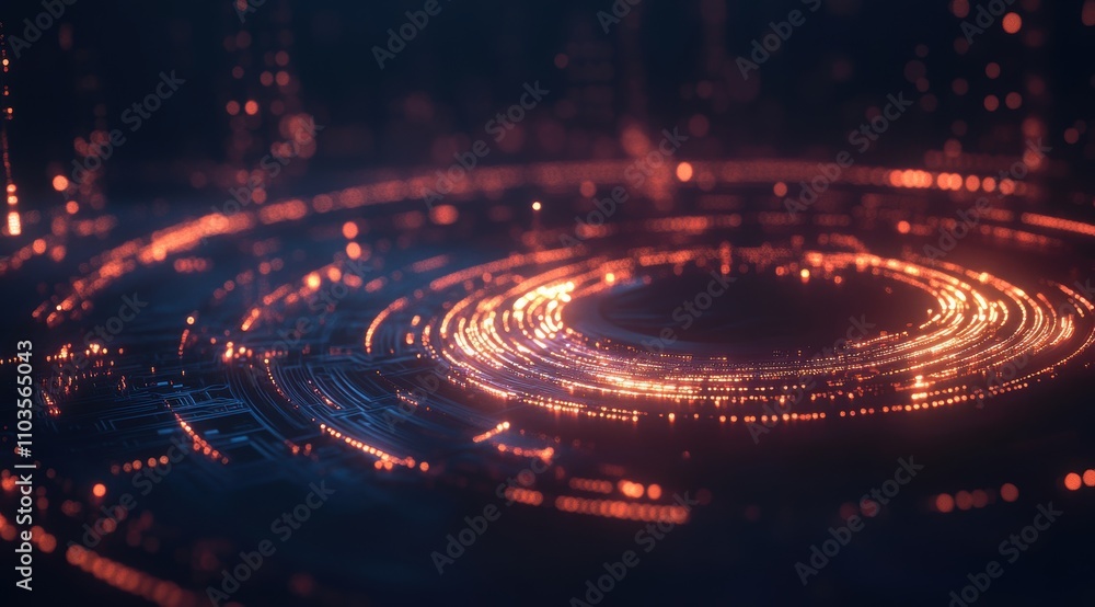 Aufkleber abstract futuristic digital background with a circuit board and glowing lights forming a circular pa