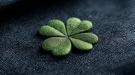 Closeup of Exquisite Four-Leaf Clover Embroidery on Dark Fabric