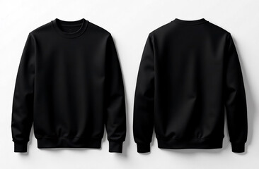 A blank black sweatshirt template displayed in both front and back views, isolated on a clean white background. Perfect for apparel design mock-ups, branding, and fashion product showcases