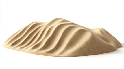 Artistic desert sand pile with rippling patterns and a softly curved shape, isolated on white