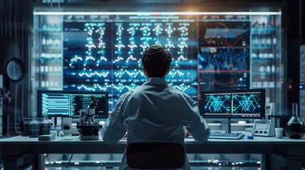 High-Tech DNA Analysis in Advanced Science Laboratory: Microscopic Research and Genetic Sequencing