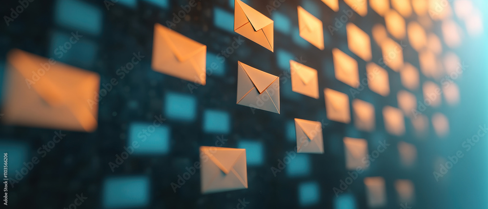Aufkleber digital envelopes floating against dark background create modern, tech inspired atmosphere. warm glo