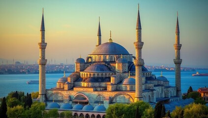 Fototapeta premium The Blue Mosque at Sunset in Istanbul