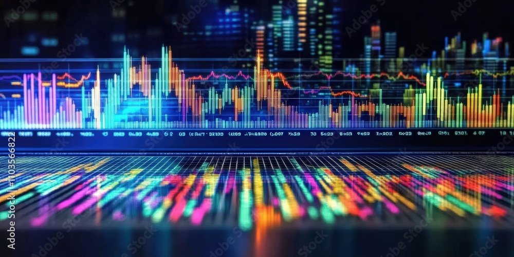 Aufkleber colorful candlestick charts displaying stock market trends with vibrant graphs and data visualizatio