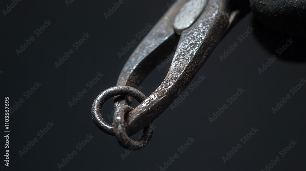 Poster a close-up of pliers holding a small metal object, with the worker using them to manipulate the piec