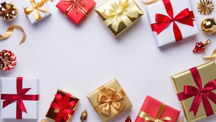 Festive Gift Boxes Arranged on a White Background for Christmas