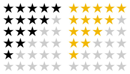 Five stars from customers rating sign symbol. Feedback rating star signs collection. Set of star symbols isolated. Feedback 5-star sign. Vector illustration.