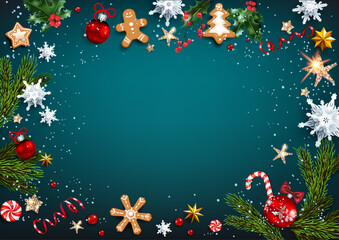 Dark Christmas flat lay background