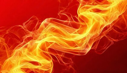 Bright yellow smoke swirling against a red background creates a mesmerizing and abstract artistic effect, perfect for creative designs and digital backgrounds.
