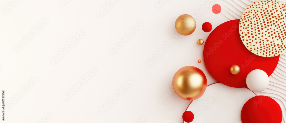 Aufkleber modern abstract design featuring red and gold geometric shapes, perfect for festive occasions. compo