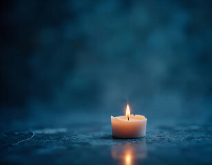 Fototapeta premium a single candle is lighten up on a dark surface