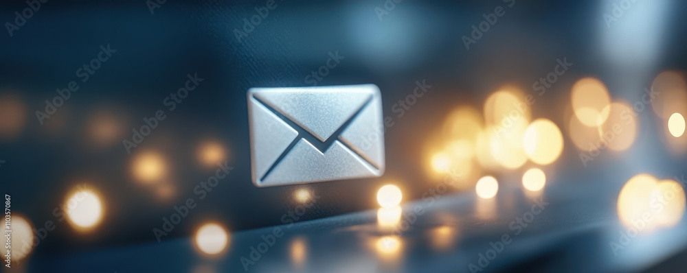 Aufkleber email icon on blurred background with glowing lights, symbolizing communication and connection in di