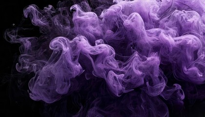 Vibrant purple smoke swirling against a black background creates a mesmerizing and abstract artistic effect, perfect for creative designs and digital backgrounds.