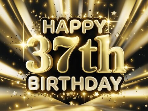 Festive black and gold Happy 37th Birthday with sparkling decorations