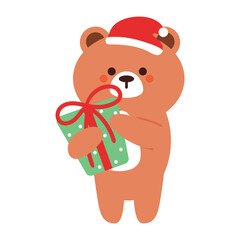 cute drawing cartoon bear holding christmas gift. cute animal drawing, doodle, for christmas sticker, christmas icon