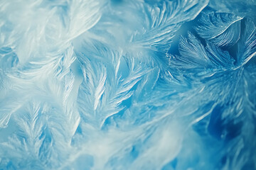 Fototapeta premium Close-up of frosted window glass with intricate icy patterns glowing softly under gentle winter sunlight