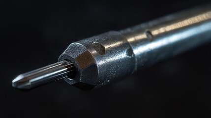 A detailed shot of a screwdriver handle and shaft. T