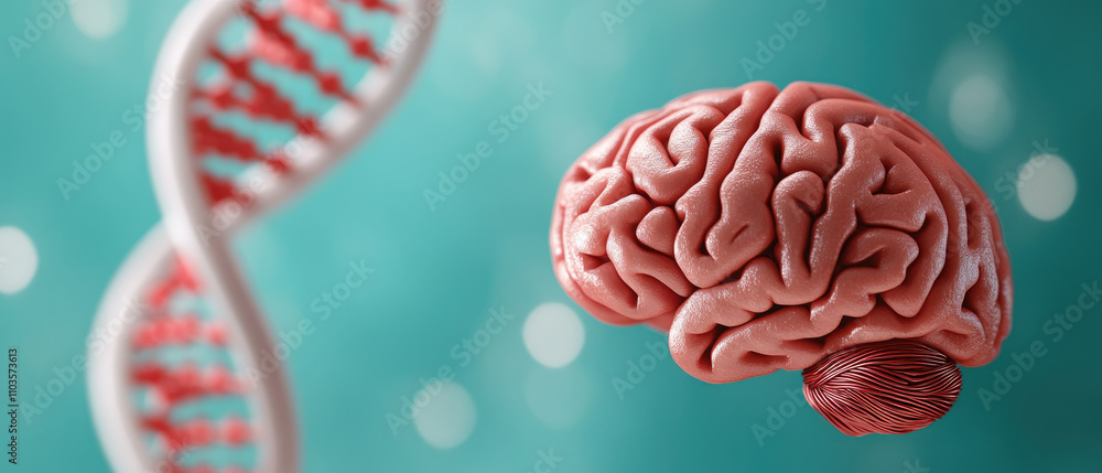 Poster brain dna connection, abstract representation of the interplay between genetics and cognitive functi