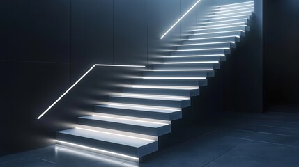 Fototapeta premium A futuristic staircase with neon lighting under each step, creating a glowing effect.