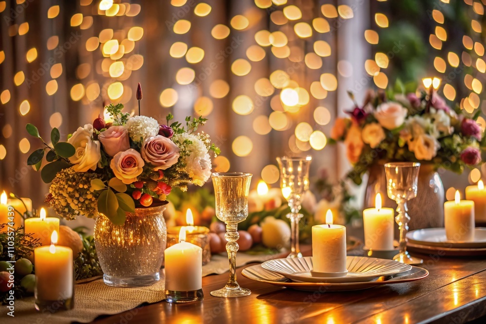 Aufkleber enchanting candlelit romantic dinner setup with soft bokeh effect creating a cozy atmosphere ideal f