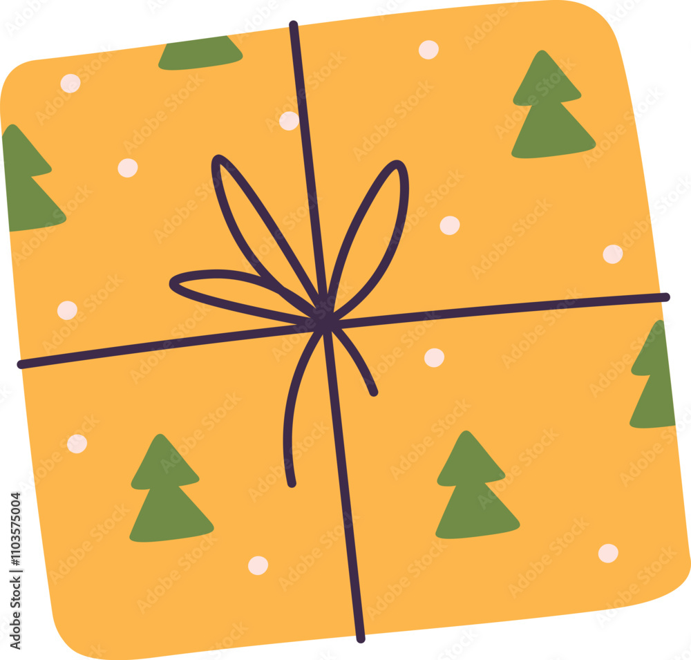 Poster a yellow box with a bow on top and trees on the bottom