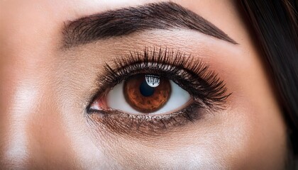 Obraz premium Beautiful Asian woman’s dark brown eye with makeup close-up