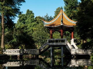 Chinese pavilion amidst greenery