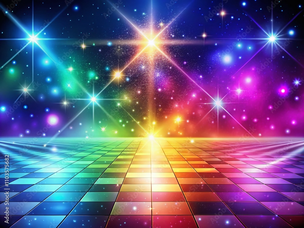 Poster enchanting dance floor beneath a starry sky: a vibrant illustration of a cosmic party setting with a