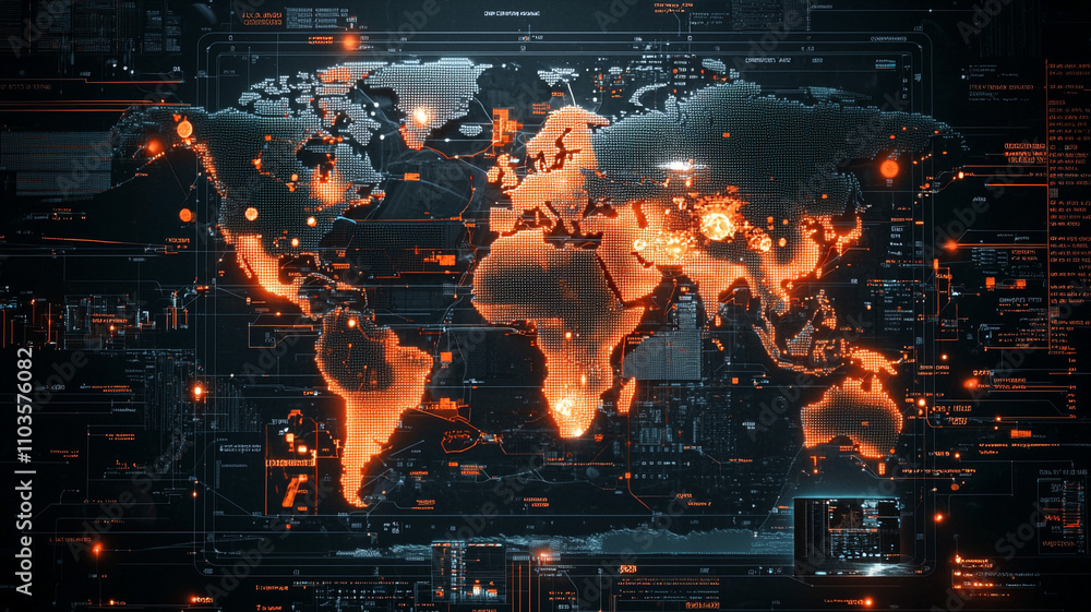 Poster ai-generated world map visualization global digital art technology environment futuristic viewpoint 