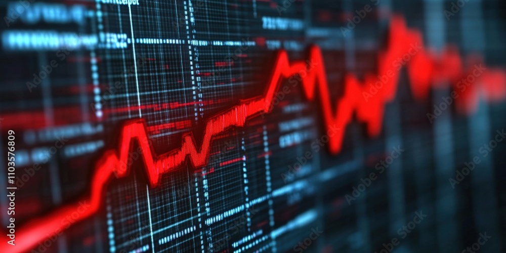 Aufkleber red graph showing stock market trends on digital screen displaying fluctuations close up with high d