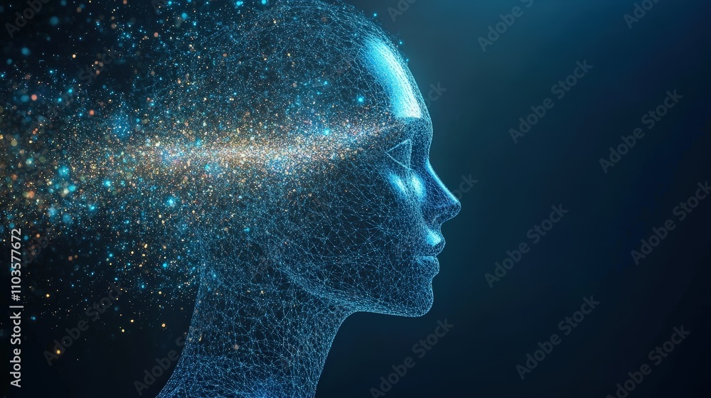Poster an evolving ai model, with data streams transforming at each stage, symbolizing the progressive natu