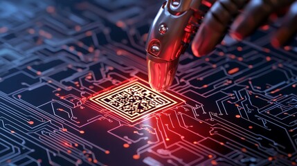 Robotic Arm Scanning QR Code on Circuit Board  AI  Technology  Automation