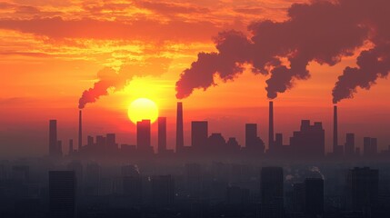 Fototapeta premium Pollution monitoring event at urban landscape environmental consideration on industry impact during sunset