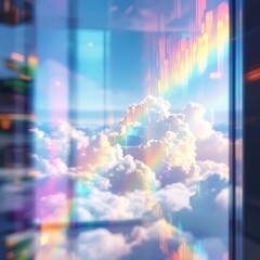 Double-exposed rainbow aerial flare, reflecting light.
