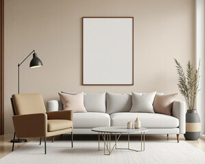 living room and comfortable sofa with chairs next to bright windows at contemporary home in Interior