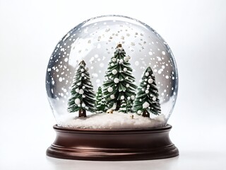 Snow globe featuring decorated trees and snowfall creates a winter wonderland scene