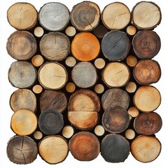 Fototapeta premium Rustic Wood Slice Background Natural Wooden Texture Stacked Logs Timber Wood Panel Wooden Wall Home