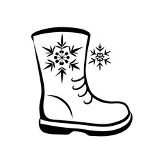 Winter boot with snowflake design icon in black and white