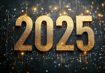 numbers "2025" in a golden metallic font,