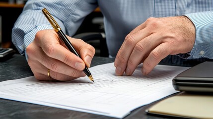 Businessman Filling Out Form  Close Up Hands  Pen  Paperwork  Contract  Finance  Office  D