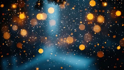Obraz premium Blue background with snowflakes and bokeh lights. Christmas or New Year concept