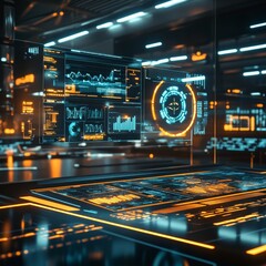 Naklejka premium Innovative data visualization techniques in high-tech environment futuristic display modern technology interactive dashboard