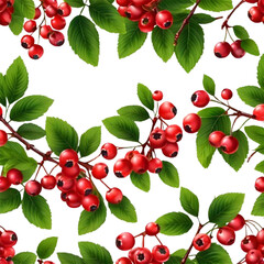 Fototapeta premium Red berries with green leaves